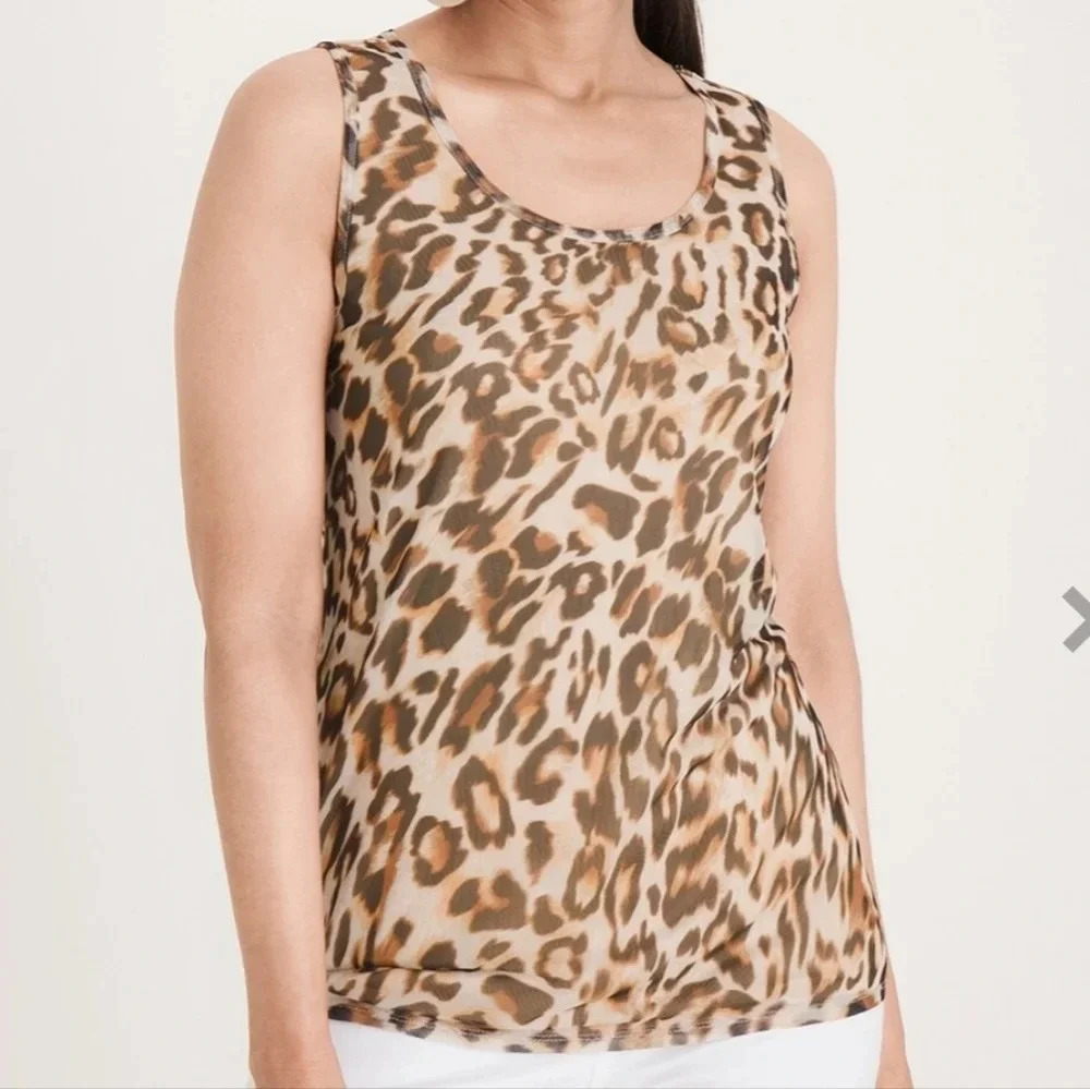 NWT Chico's Ocelot-Print Mesh Tank Brown And Tan Fully Lined Chio's Size 0